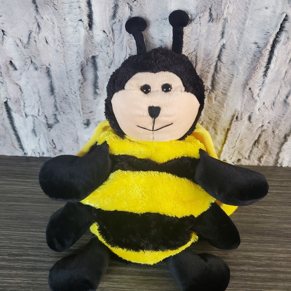 Unipak Bumblebee Plush Backpack Handbag Black Yellow Handles Shoulder Straps 15"
